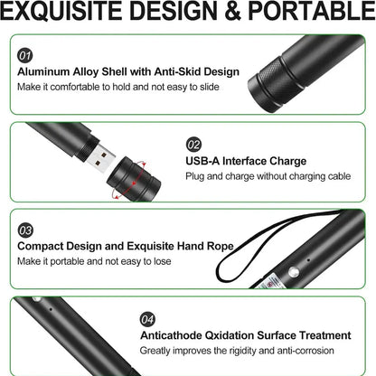 Rechargeable Green Laser Pointer and Line Light Flashlight for Long-Distance Use in Presentations, Entertainment, and Outdoor Activities