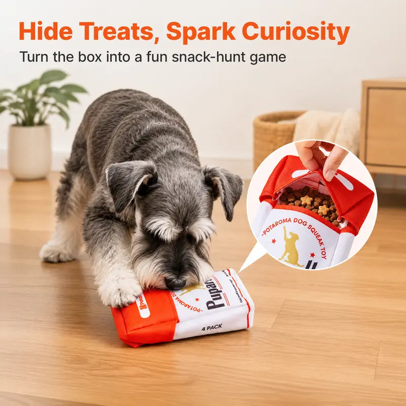 Potaroma 4-Count (4-Pieces) Striped Fabric Dog Chew Toys - Soft Plush Puffs with Internal Squeaker, Dual-Use Storage Box for Treat Hiding, Reduces Anxiety, Safe Gentle Gift for Small/Medium Non-Aggressive Dogs