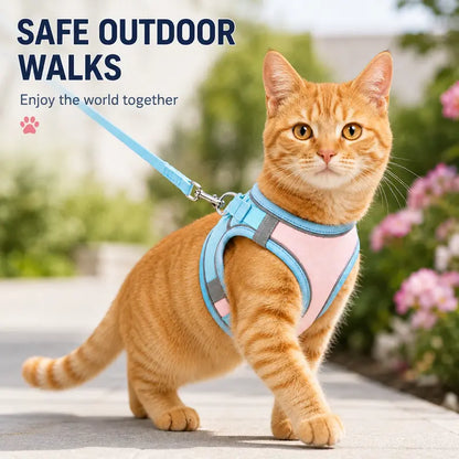 Escape Proof Cat Harness and Leash Set - Adjustable, Soft Mesh Fabric, Lightweight, Sturdy Lock, Stress-Free for Small/Medium Cats