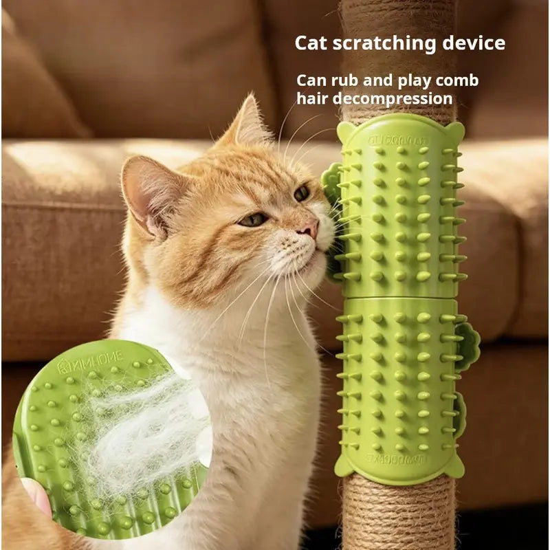Cat Grooming Supplies 2-Pack Self-Grooming Slicker Brush - Corner Scratching Board with Silicone Massaging Brush, Hair Care & Scratch Relief Gadget for Cats & Kittens, Durable Wear-Resistant
