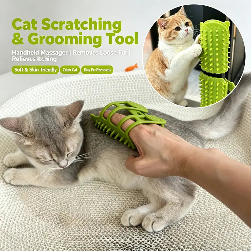 Cat Grooming Supplies 2-Pack Self-Grooming Slicker Brush - Corner Scratching Board with Silicone Massaging Brush, Hair Care & Scratch Relief Gadget for Cats & Kittens, Durable Wear-Resistant