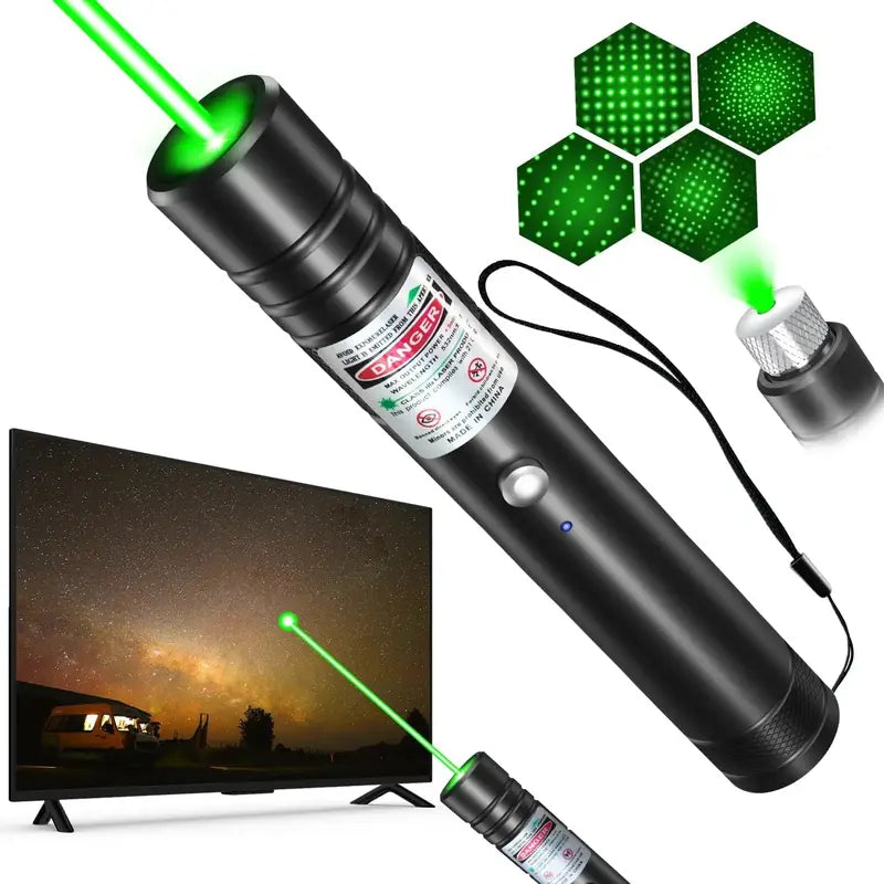Rechargeable Green Laser Pointer and Line Light Flashlight for Long-Distance Use in Presentations, Entertainment, and Outdoor Activities