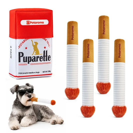 Potaroma 4-Count (4-Pieces) Striped Fabric Dog Chew Toys - Soft Plush Puffs with Internal Squeaker, Dual-Use Storage Box for Treat Hiding, Reduces Anxiety, Safe Gentle Gift for Small/Medium Non-Aggressive Dogs