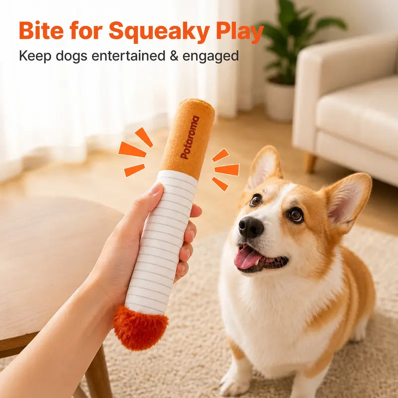 Potaroma 4-Count (4-Pieces) Striped Fabric Dog Chew Toys - Soft Plush Puffs with Internal Squeaker, Dual-Use Storage Box for Treat Hiding, Reduces Anxiety, Safe Gentle Gift for Small/Medium Non-Aggressive Dogs