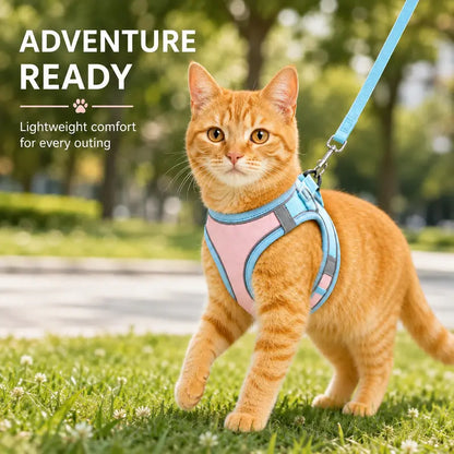 Escape Proof Cat Harness and Leash Set - Adjustable, Soft Mesh Fabric, Lightweight, Sturdy Lock, Stress-Free for Small/Medium Cats