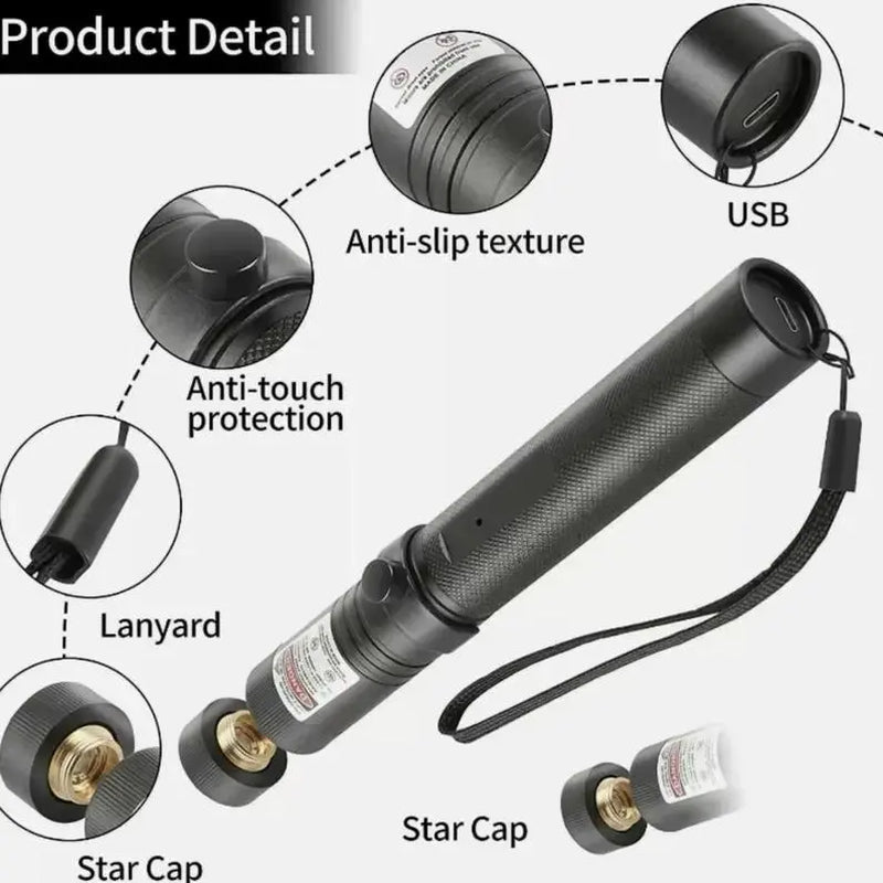 Rechargeable Green Laser Pointer and Line Light Flashlight for Long-Distance Use in Presentations, Entertainment, and Outdoor Activities