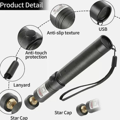 Rechargeable Green Laser Pointer and Line Light Flashlight for Long-Distance Use in Presentations, Entertainment, and Outdoor Activities